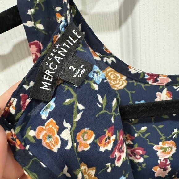 J CREW MERCANTILE RUCHED - WAIST DRESS NAVY FLORAL Sz 2 - Picture 4 of 10
